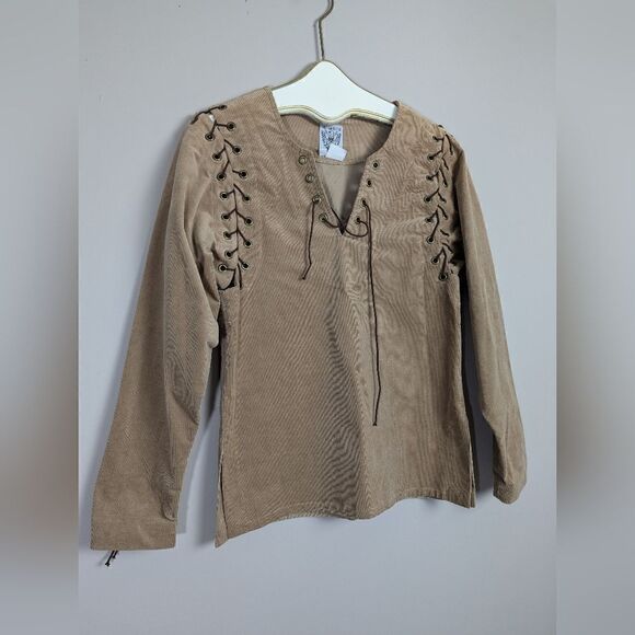Anne Larochelle Medieval Corduroy top with laces size small - Picture 3 of 7